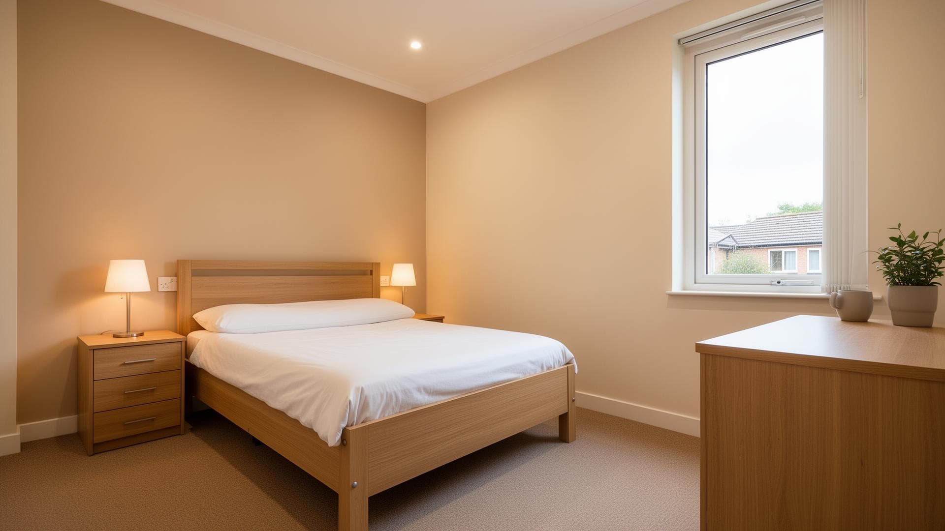 Clean, modern supported housing bedroom